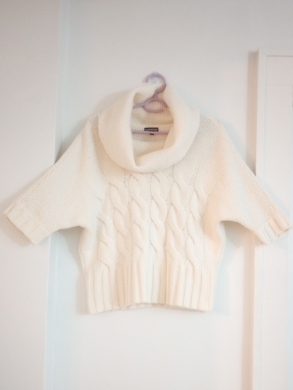 Express Wool Blend Chunky Cable-Knit Cowl Neck Cream Sweater Top
